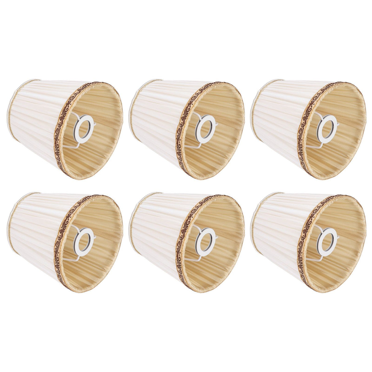 6Pcs Fabric Mesh Lamp Shade Clip On Lampshade Beige Golden Edge Style for E14 Chandelier Ceiling Lamp