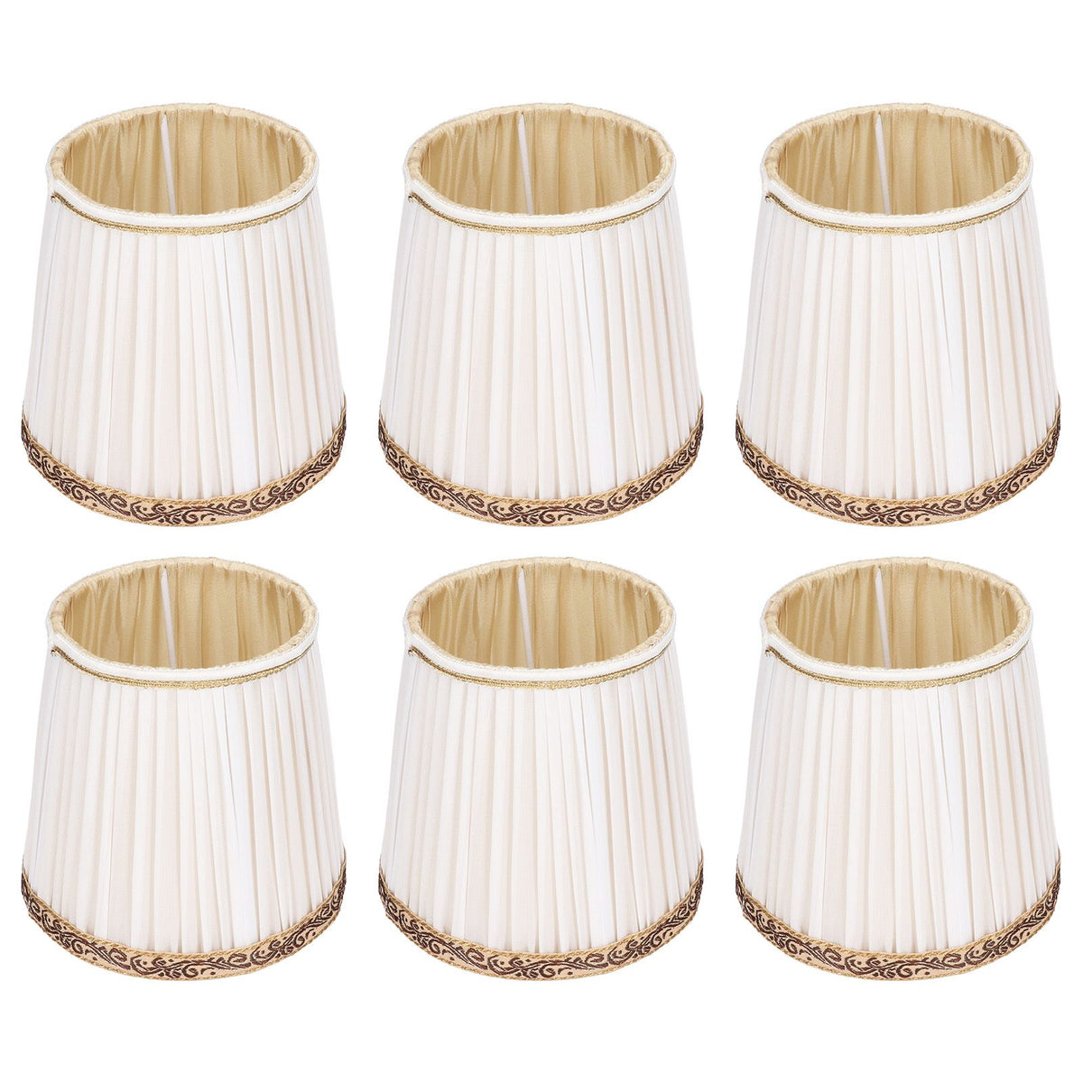 6Pcs Fabric Mesh Lamp Shade Clip On Lampshade Beige Golden Edge Style for E14 Chandelier Ceiling Lamp