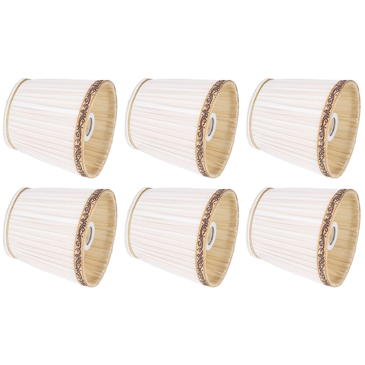 6Pcs Fabric Mesh Lamp Shade Clip On Lampshade Beige Golden Edge Style for E14 Chandelier Ceiling Lamp