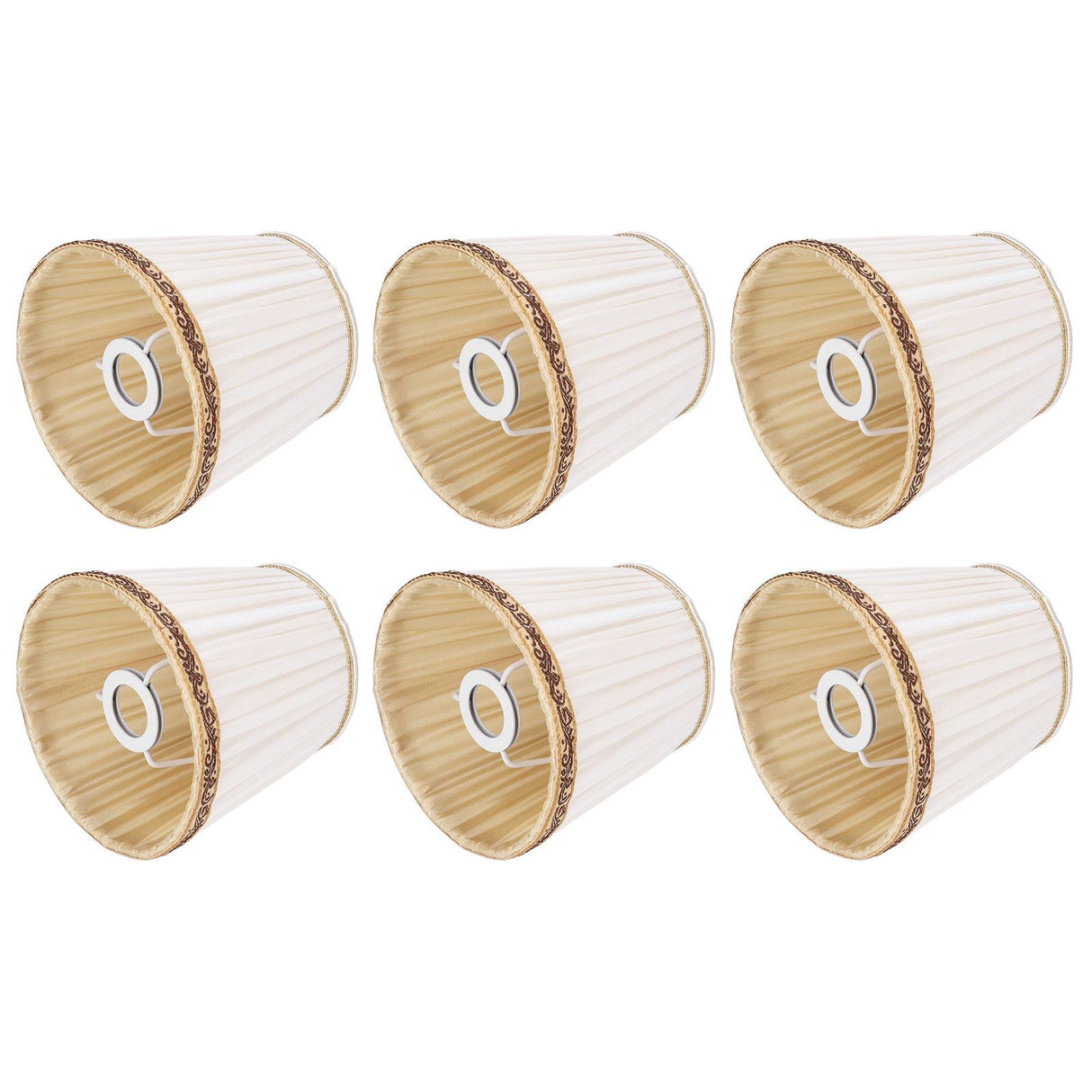 6Pcs Fabric Mesh Lamp Shade Clip On Lampshade Beige Golden Edge Style for E14 Chandelier Ceiling Lamp