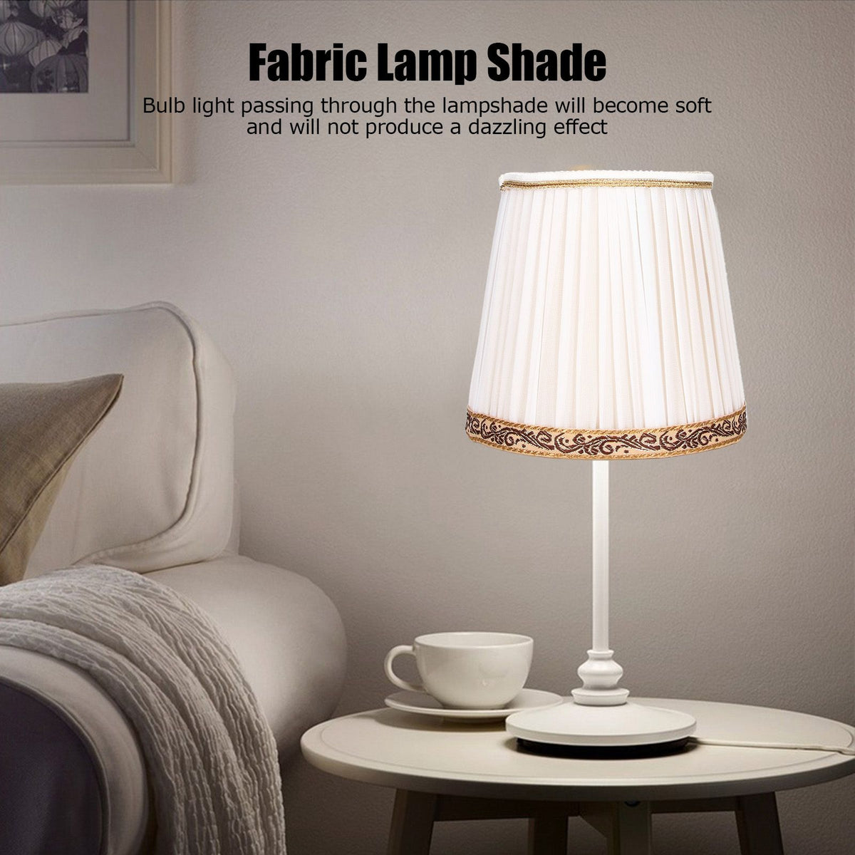 6Pcs Fabric Mesh Lamp Shade Clip On Lampshade Beige Golden Edge Style for E14 Chandelier Ceiling Lamp
