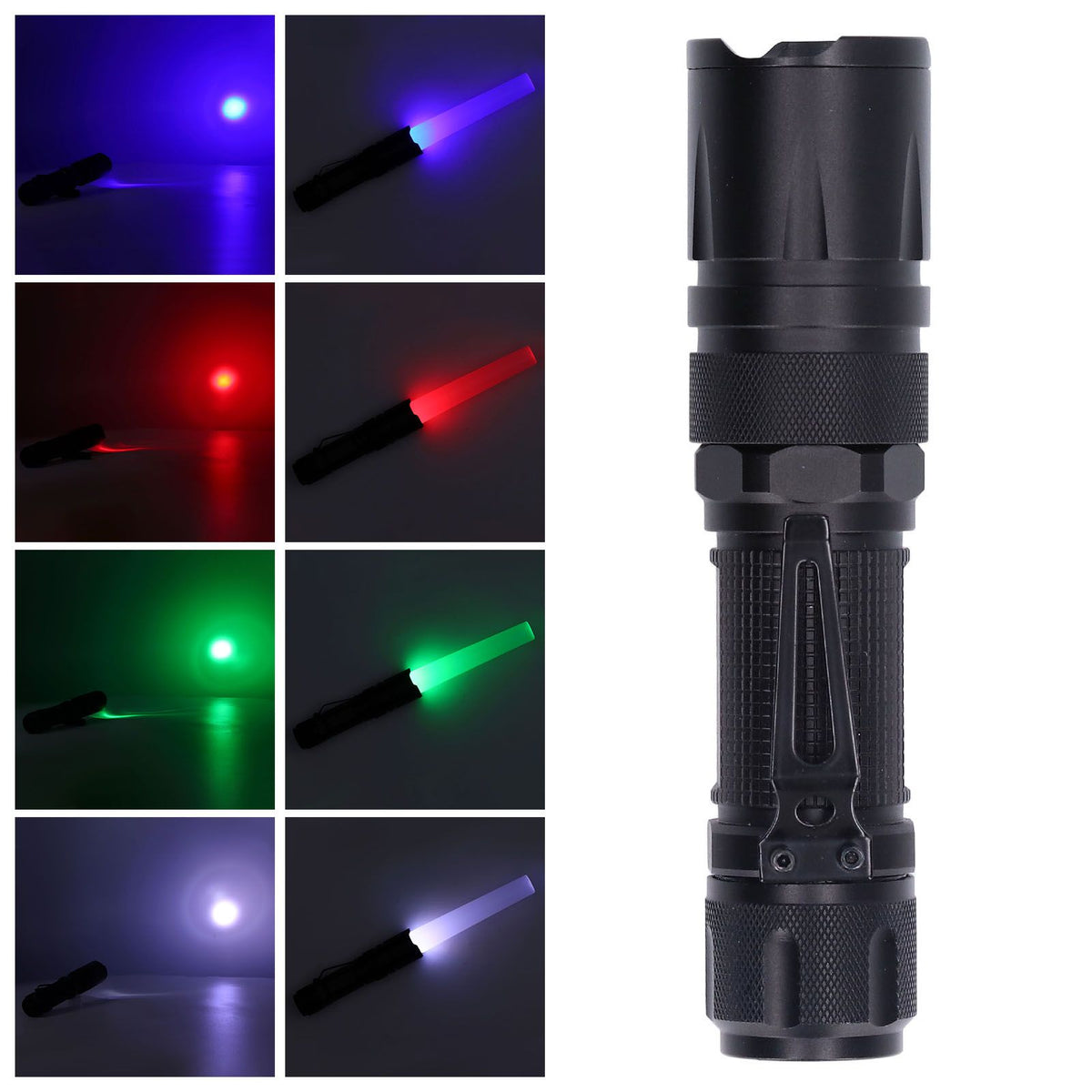 RGBW Flashlight IPX5 Waterproof 4 in 1 4 Colors Lighting 100‑200m Range Multi Function Flashlight for Mountaineering