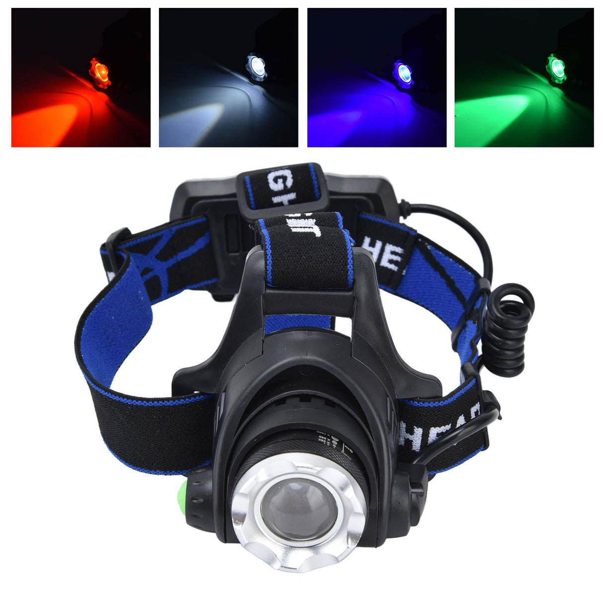 4 in 1 RGBW Focus Headlamp Telescopic Zoom USB Rechargeable Super Bright Headlight for Fishing