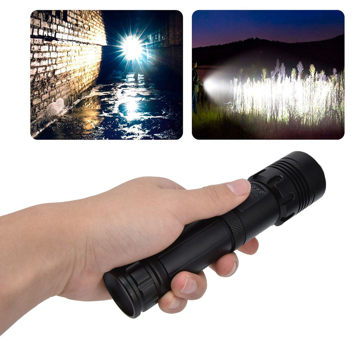 Glare Flashlight Super Bright Waterproof Zoomable with Power Display for Outdoor