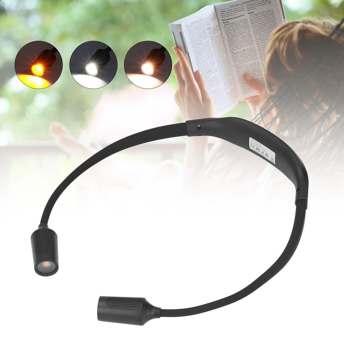 Neck Book Light Type C Charging LED Neck Reading Light with 4 LED Beads and 3 Light Sources for Night Running Camping