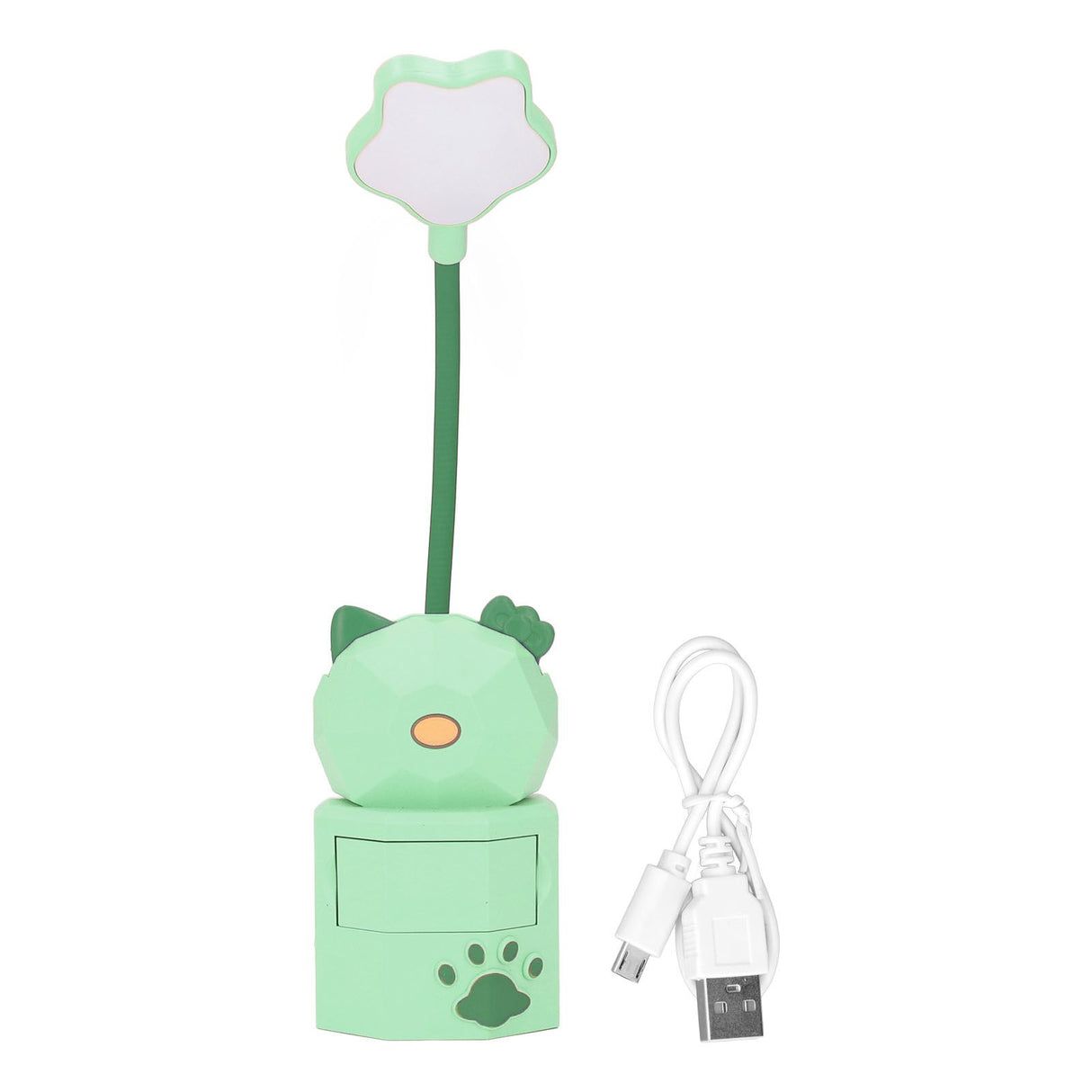 LED Desk Lamp USB Charging Warm Light Cute Cartoon Design Eye Protection Table Light with Storage BoxGreen