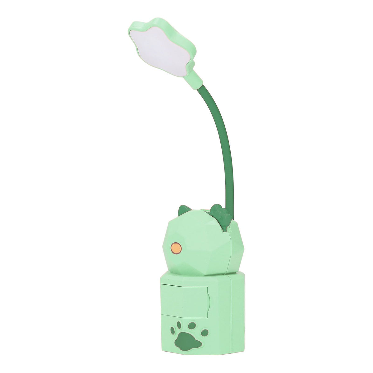 LED Desk Lamp USB Charging Warm Light Cute Cartoon Design Eye Protection Table Light with Storage BoxGreen