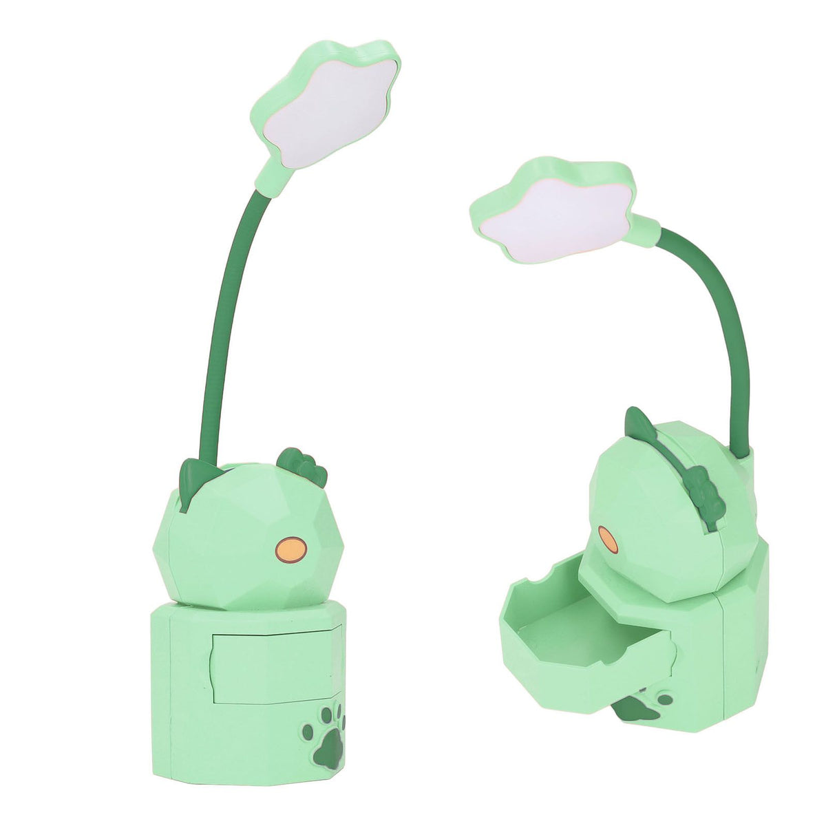 LED Desk Lamp USB Charging Warm Light Cute Cartoon Design Eye Protection Table Light with Storage BoxGreen