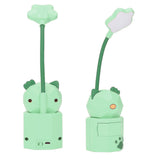 LED Desk Lamp USB Charging Warm Light Cute Cartoon Design Eye Protection Table Light with Storage BoxGreen