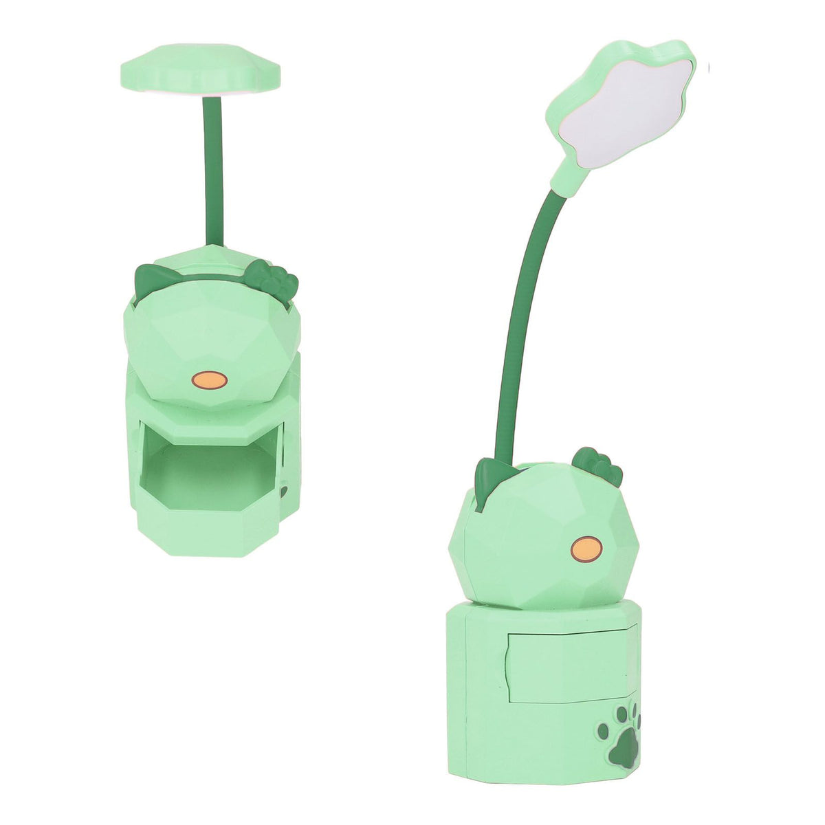 LED Desk Lamp USB Charging Warm Light Cute Cartoon Design Eye Protection Table Light with Storage BoxGreen