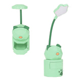 LED Desk Lamp USB Charging Warm Light Cute Cartoon Design Eye Protection Table Light with Storage BoxGreen