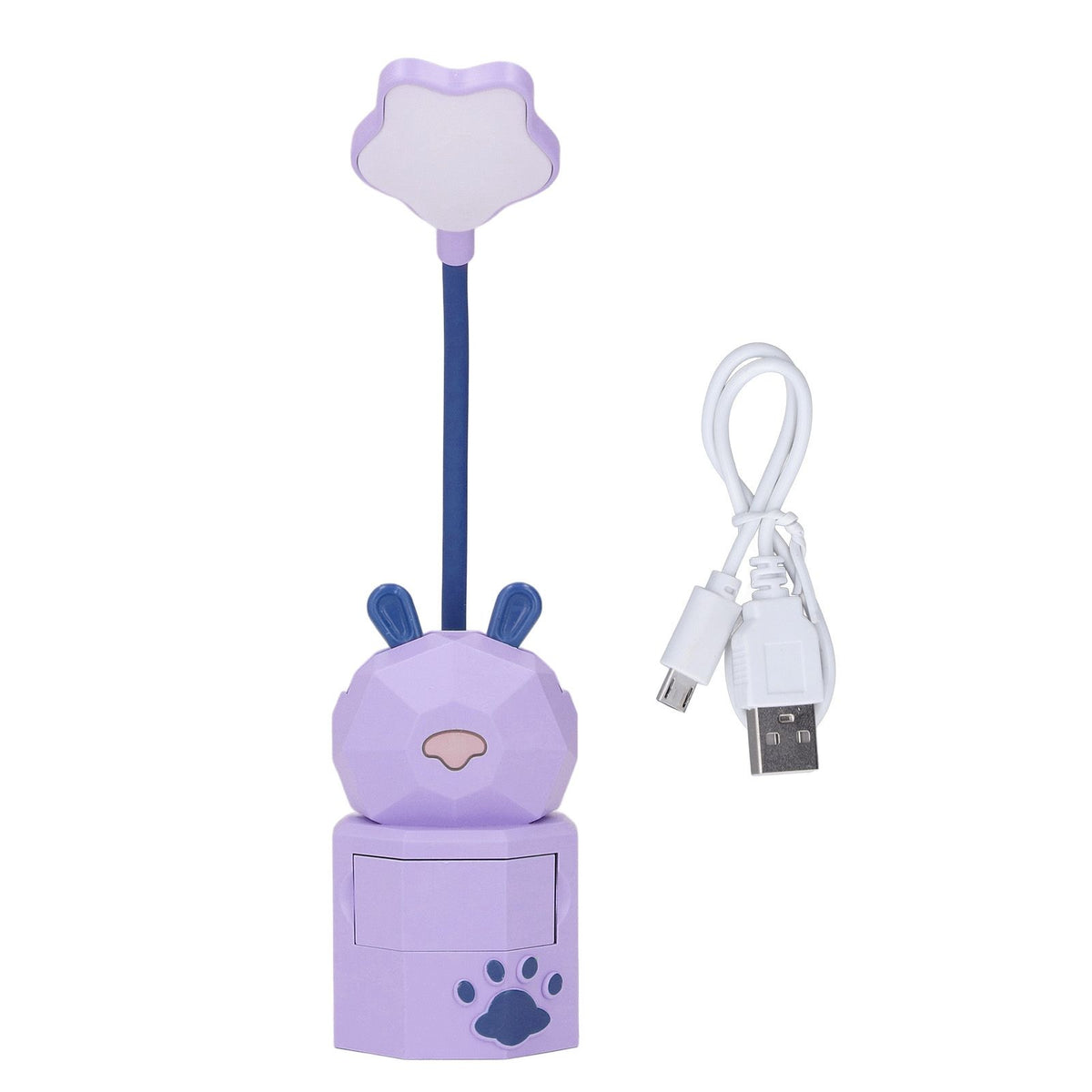 Kids Reading Light Cartoon Bunny USB Charging Omnidirectional Gooseneck Safe Durable Storage Box Warm Light Kids Desk LampPurple