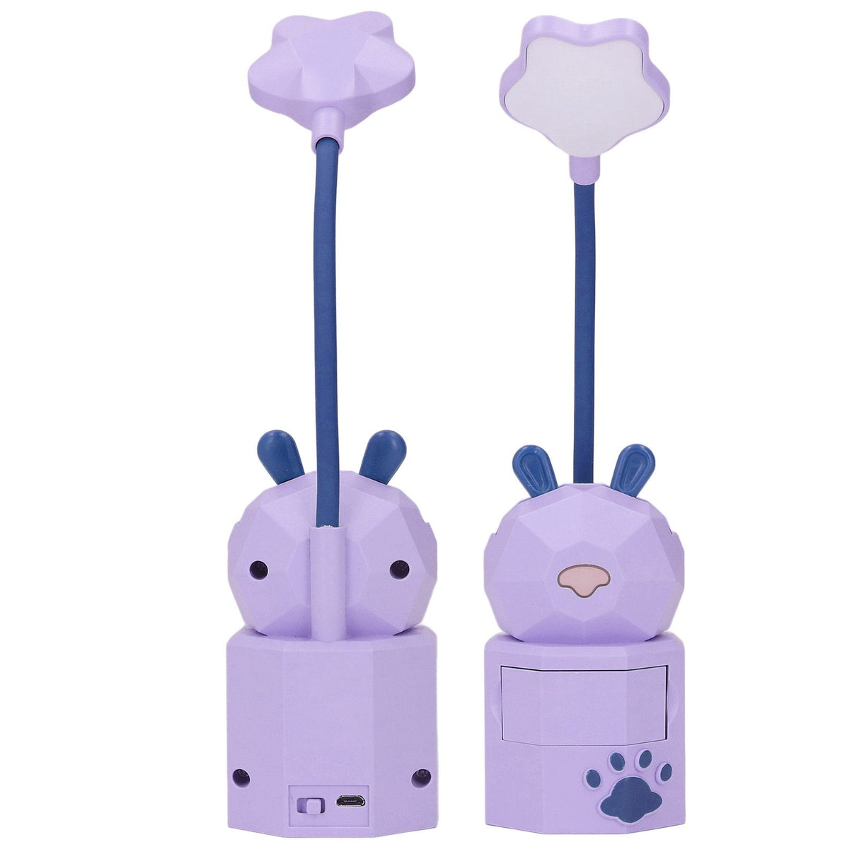 Kids Reading Light Cartoon Bunny USB Charging Omnidirectional Gooseneck Safe Durable Storage Box Warm Light Kids Desk LampPurple