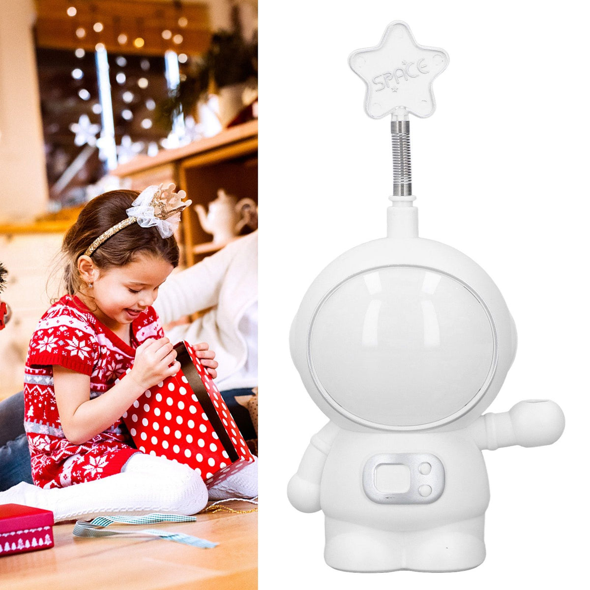 LED Desk Lamp 2 Lighting Modes Eye Protection USB Charging Astronaut Night Light with Pencil Sharpener for Home DeskWhite