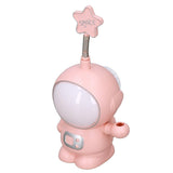 LED Desk Lamp 2 Lighting Modes Eye Protection USB Charging Astronaut Night Light with Pencil Sharpener for Home DeskPink