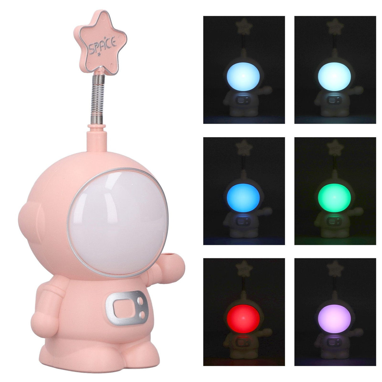 LED Desk Lamp 2 Lighting Modes Eye Protection USB Charging Astronaut Night Light with Pencil Sharpener for Home DeskPink