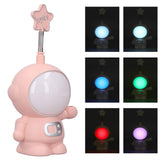 LED Desk Lamp 2 Lighting Modes Eye Protection USB Charging Astronaut Night Light with Pencil Sharpener for Home DeskPink