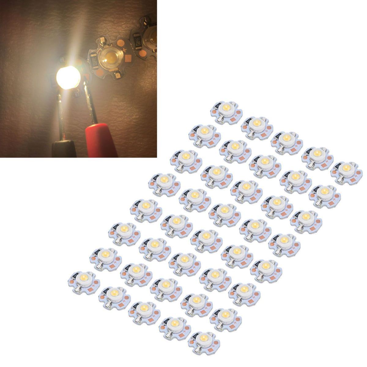 40pcs LED Chip Bulb 1W 24V 16mm/0.6in Aluminum Base Low Power Consumption Lamp Beads for Flashlights HeadlightsWarm Light