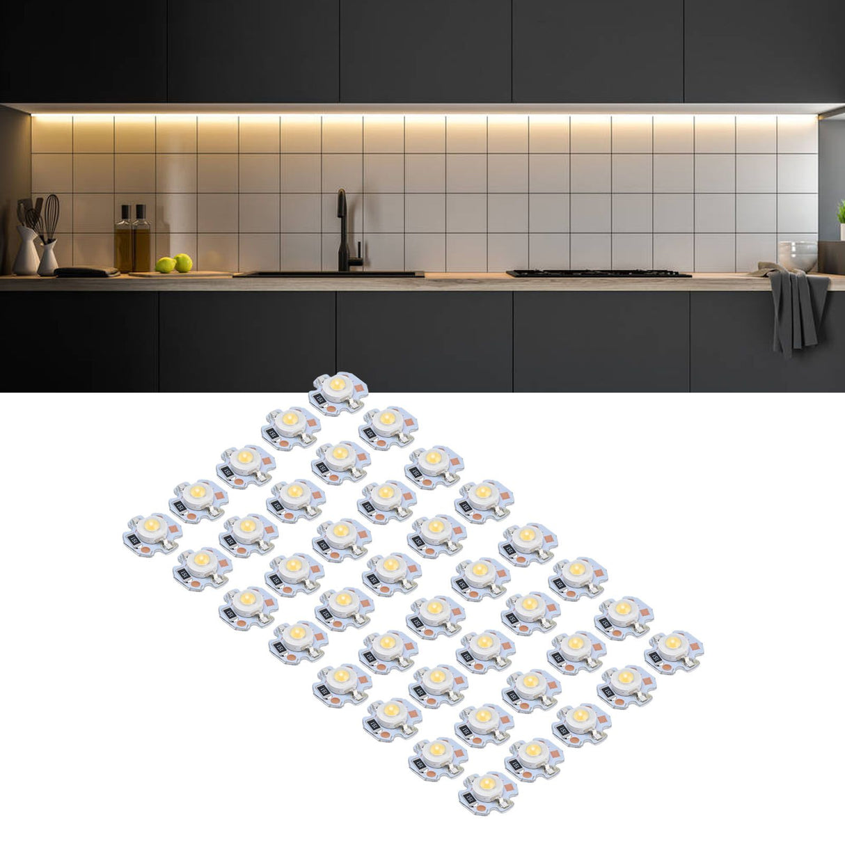 40pcs LED Chip Bulb 1W 24V 16mm/0.6in Aluminum Base Low Power Consumption Lamp Beads for Flashlights HeadlightsWarm Light