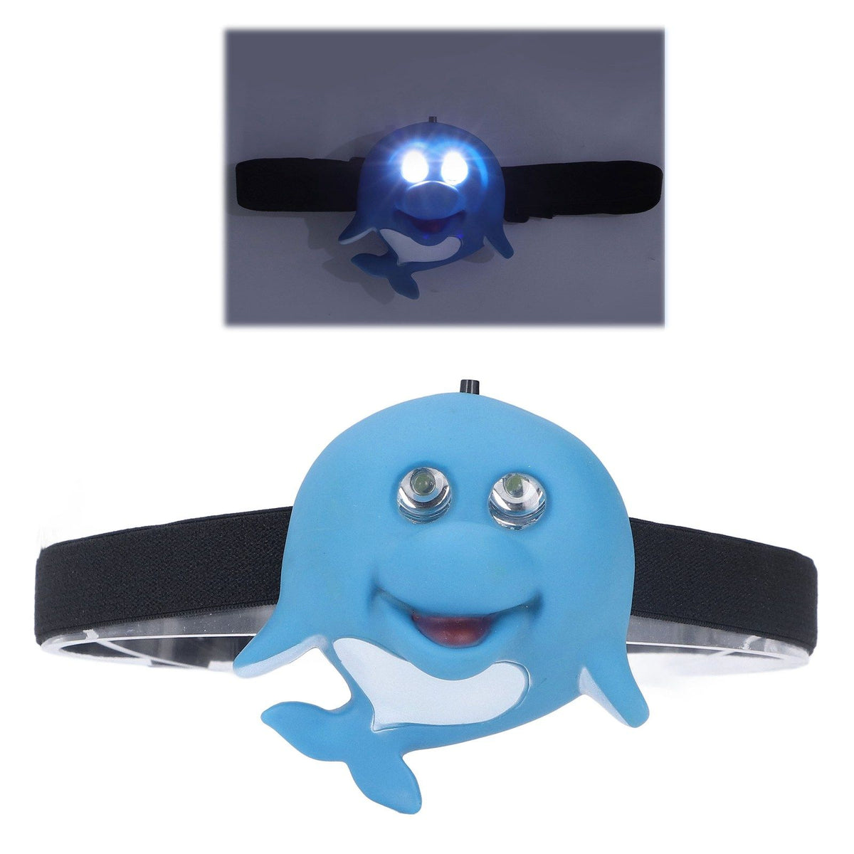 Kids Headlamp Blue Dolphin Shape Eco Friendly Plastic 2 Lighting Modes Portable Battery Powered Headlight for Outdoor
