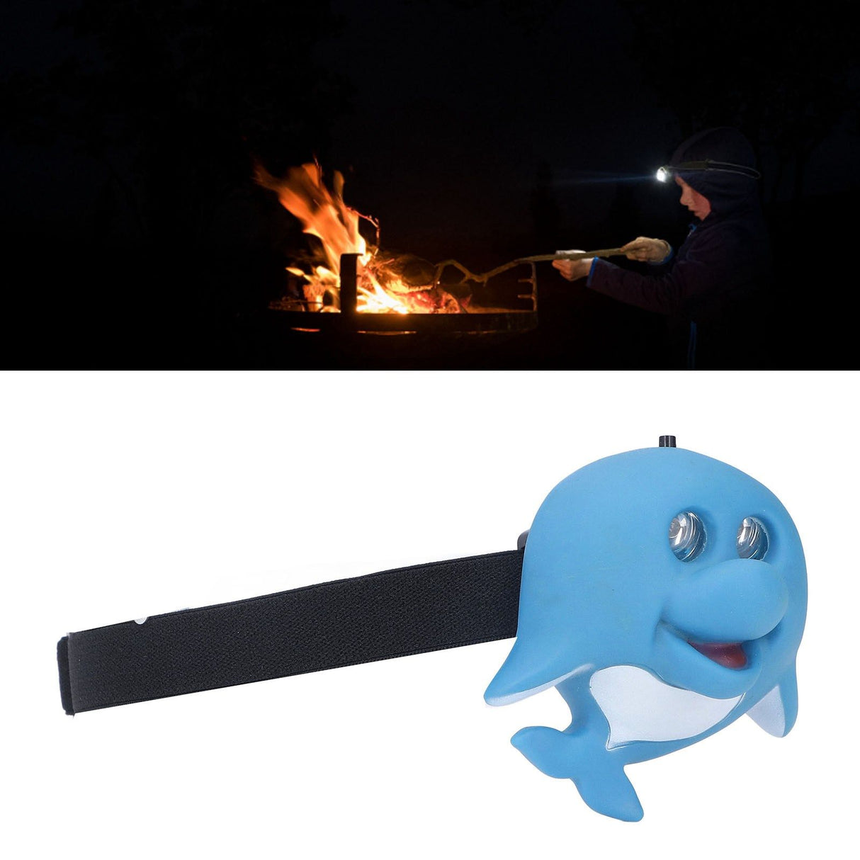 Kids Headlamp Blue Dolphin Shape Eco Friendly Plastic 2 Lighting Modes Portable Battery Powered Headlight for Outdoor