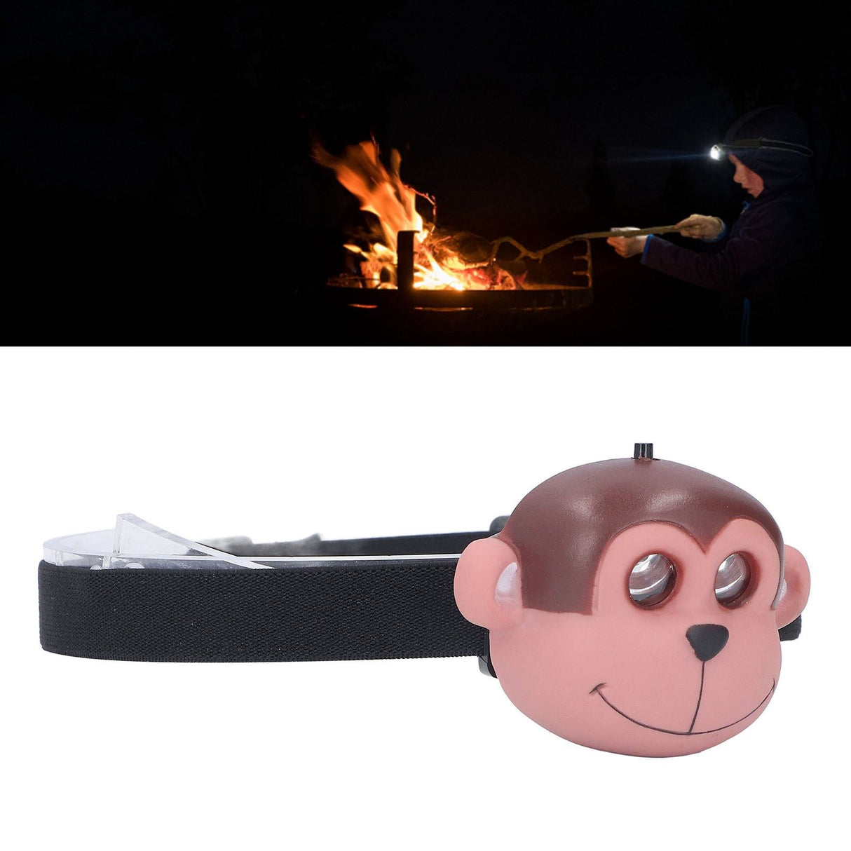 Kids Headlamp Monkey Appearance 2 Lighting Modes Battery Powered Lightweight Plastic LED Headlight for Outdoor Sports