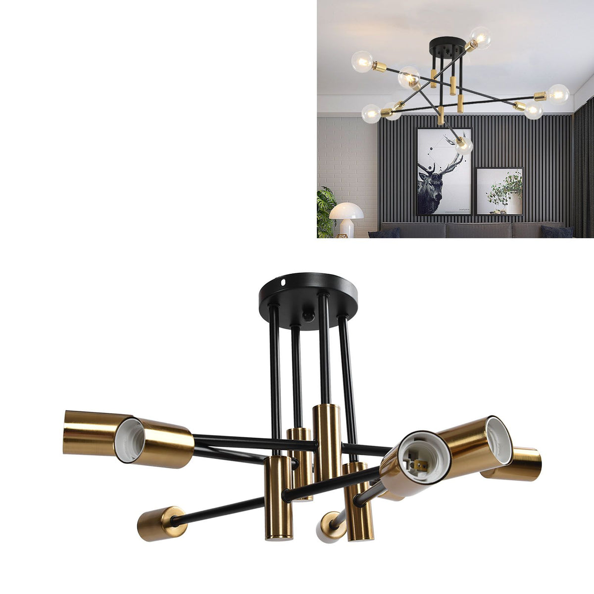 8 Light Ceiling Light Modern E27 Chandelier Lighting for Dining Room Living Room Kitchen Restaurant 110‑220V