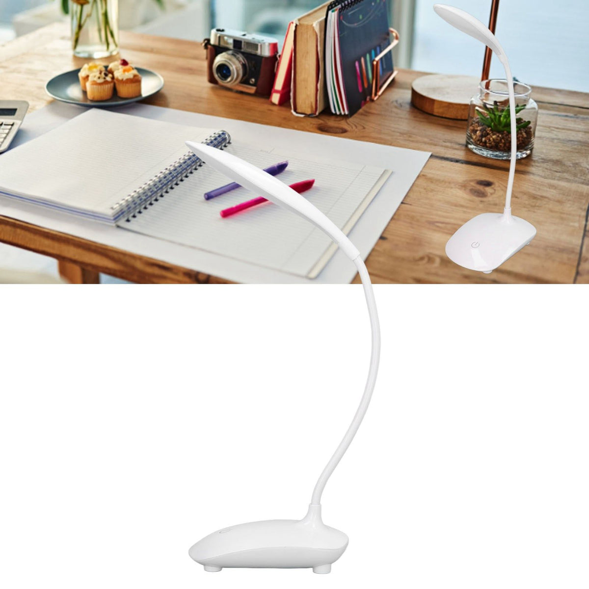 Touch Control LED Desk Table Lamp USB Battery Operated 3 Lighting Modes Flexible Angle for Children Student Dorm Bedroom