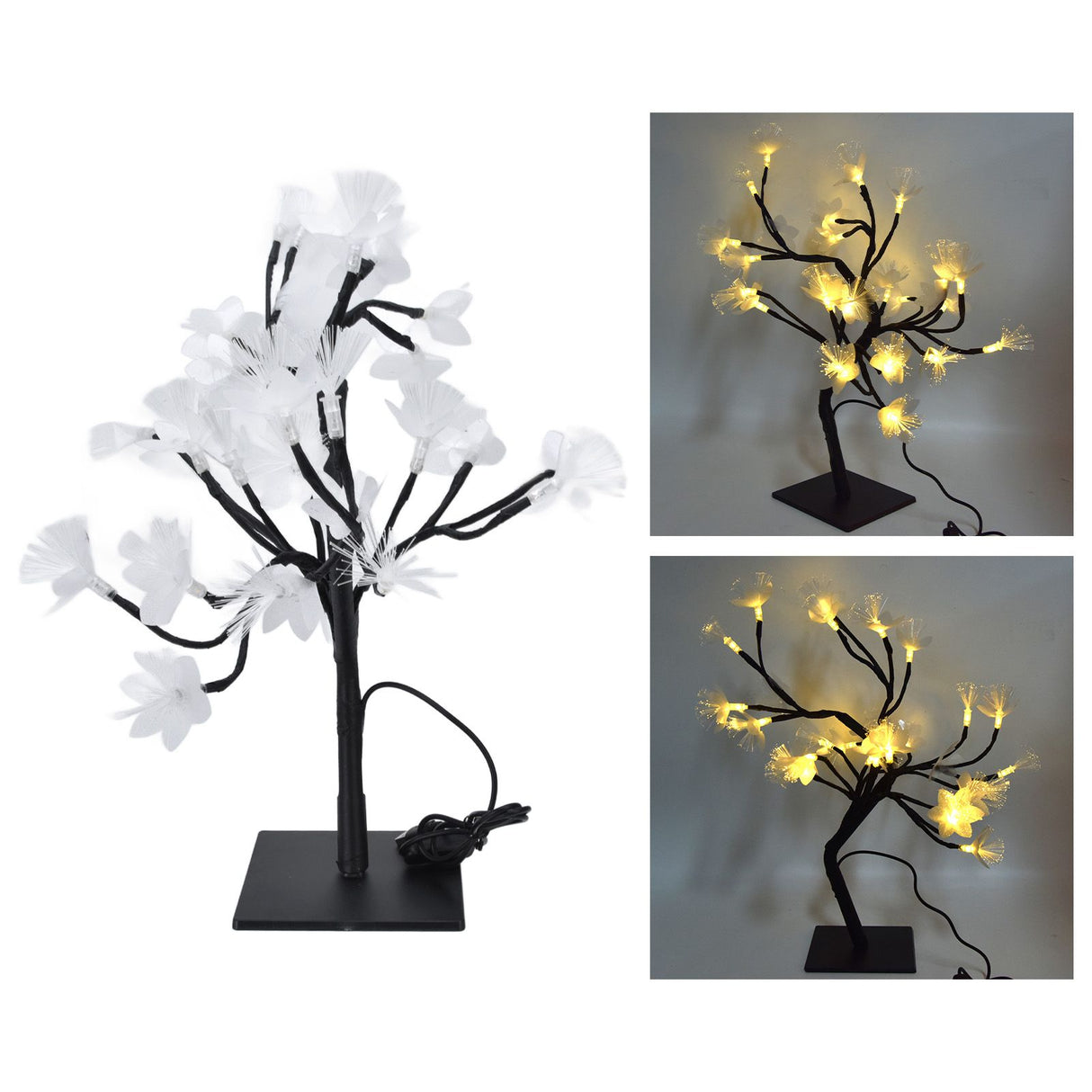 24LED Fiber Optic Tree Lamp USB Powered Simulation Flower Light for Household Decoration