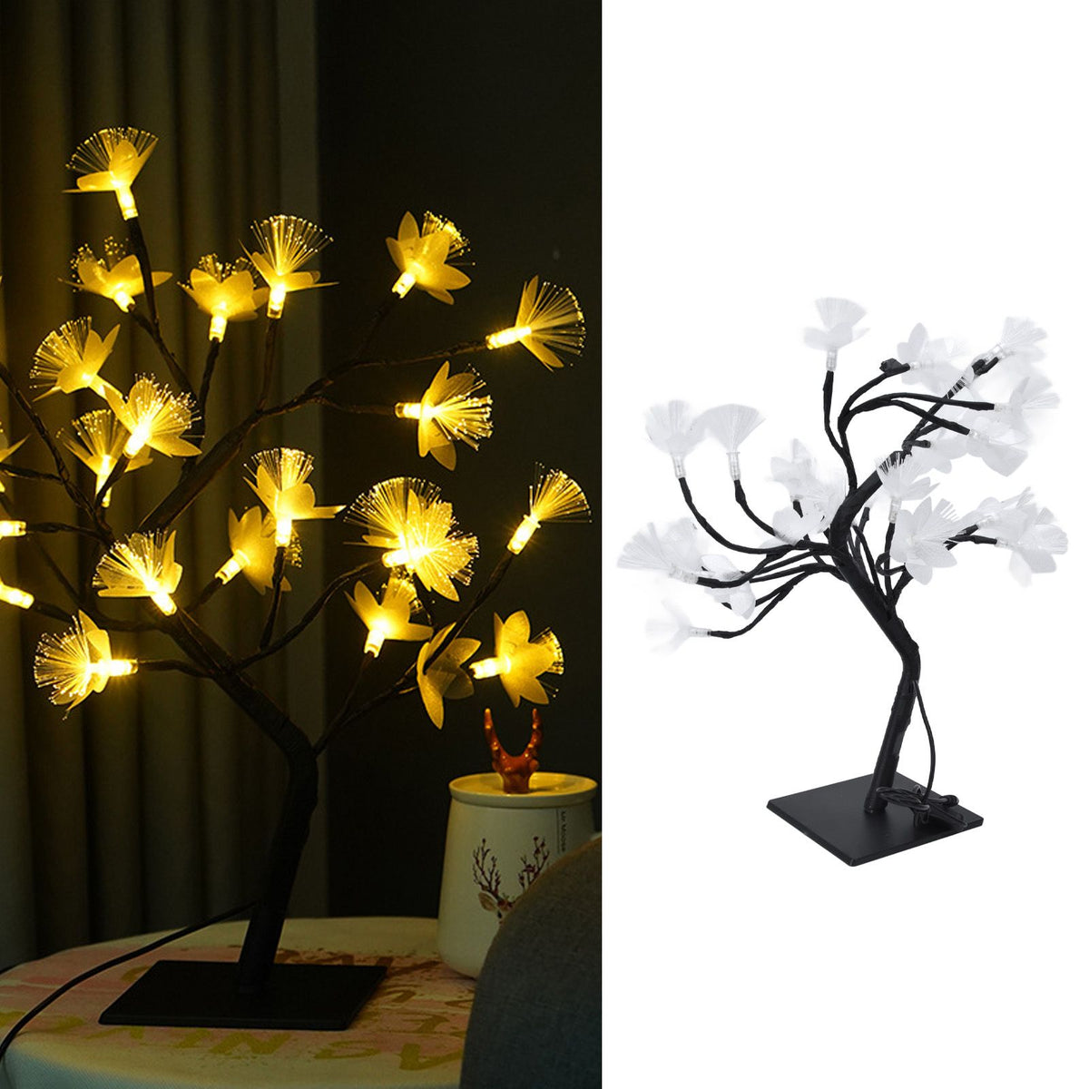 24LED Fiber Optic Tree Lamp USB Powered Simulation Flower Light for Household Decoration