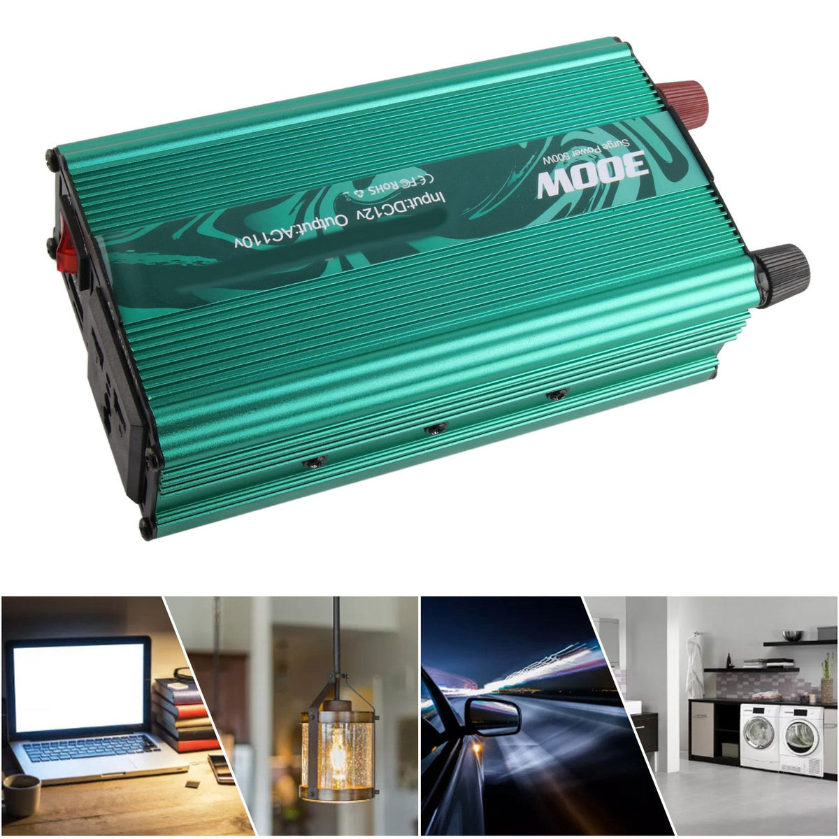 DC to AC Converter Aluminum Alloy Smart Repair Sine Wave Power Inverters 300W 12V to 110V Vert