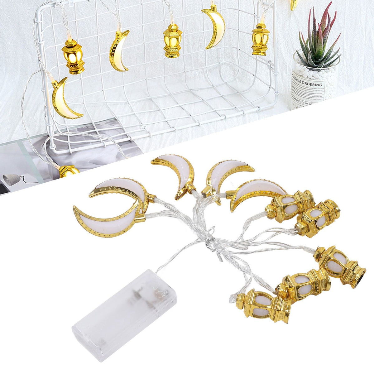 1.5M 10LED Ramadan Light Moon Shaped Festival String Light Decorative Lamp for Party Bedroom Birthday