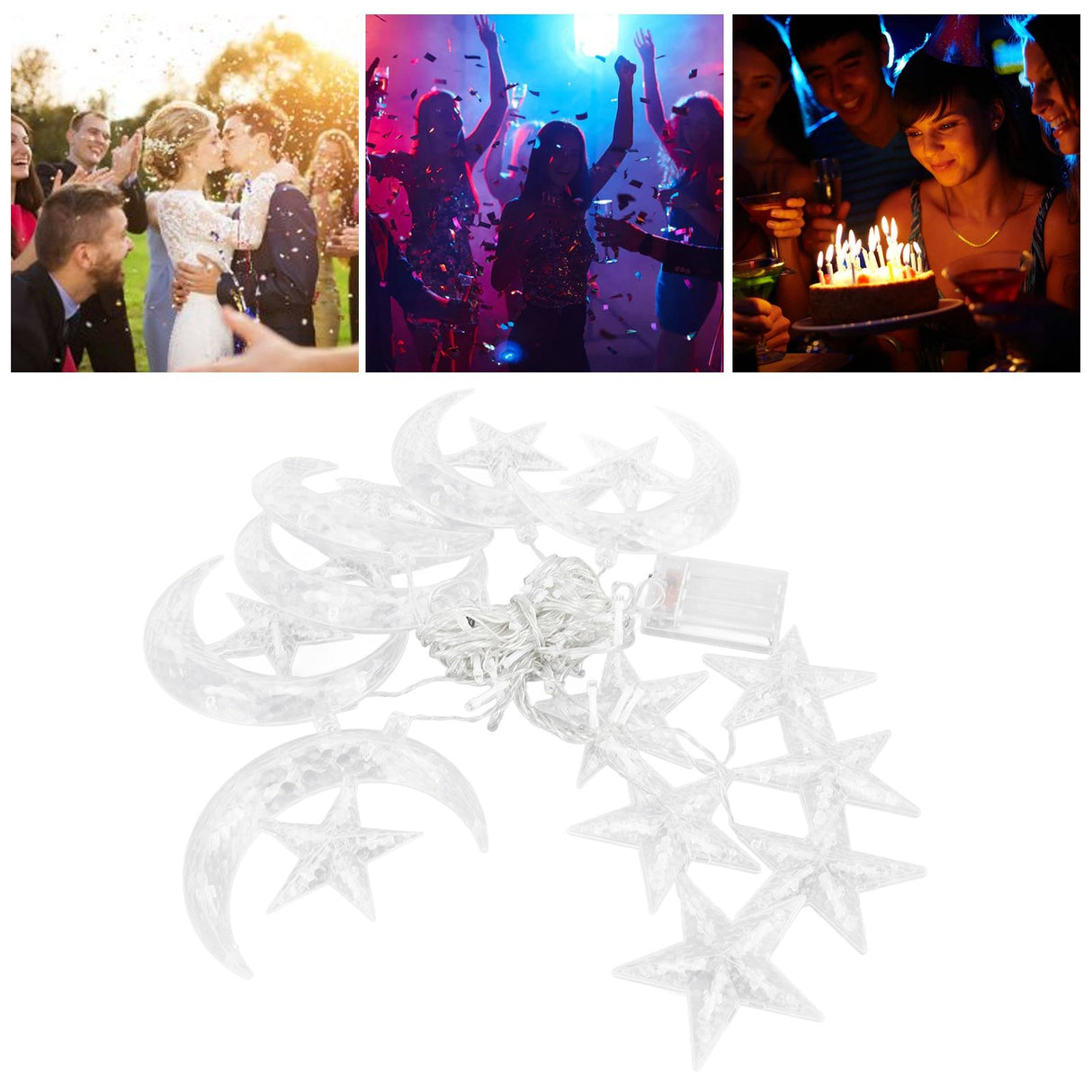 Star Moon String Lights 3.3yd 126LED Decorative String Lights for Ramadan Festival Wedding Party Home Terrace Window Garden