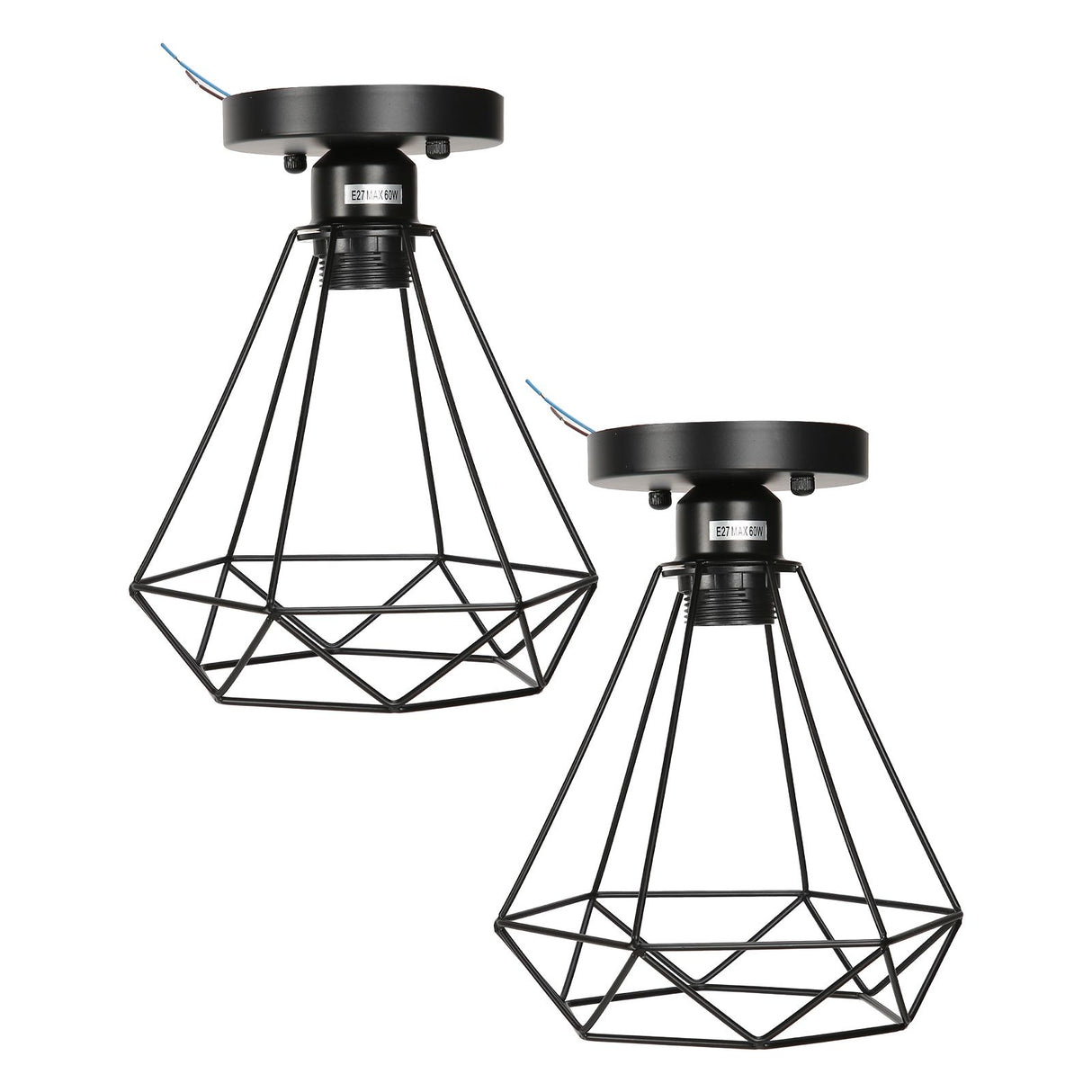 Ceiling Light Cage Guard Cover with Lamp Holder Base Vintage Industrial Style for E27 Bulbs