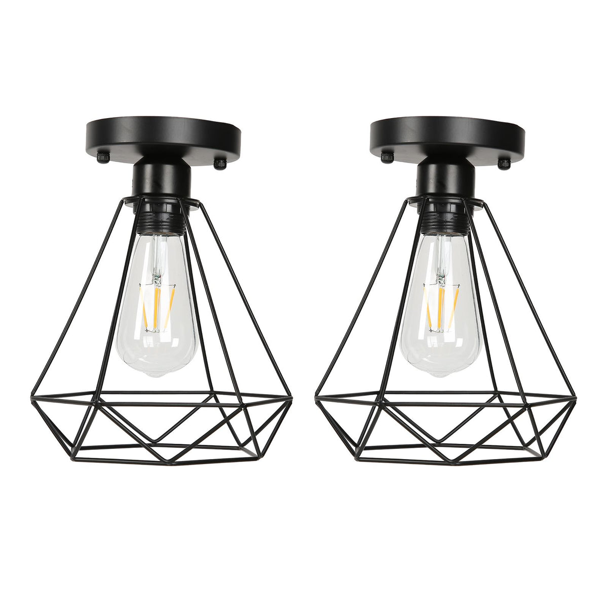 Ceiling Light Cage Guard Cover with Lamp Holder Base Vintage Industrial Style for E27 Bulbs