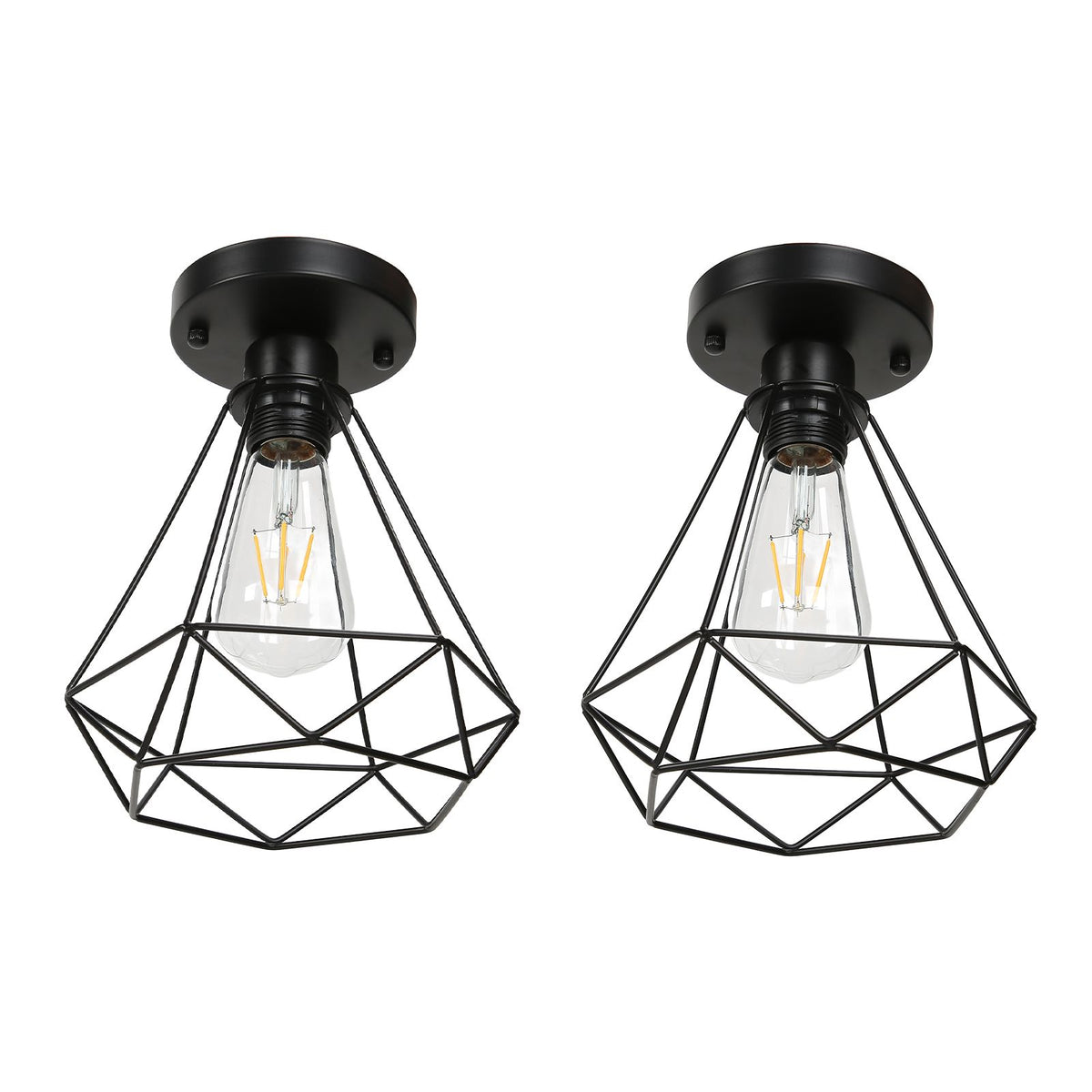Ceiling Light Cage Guard Cover with Lamp Holder Base Vintage Industrial Style for E27 Bulbs