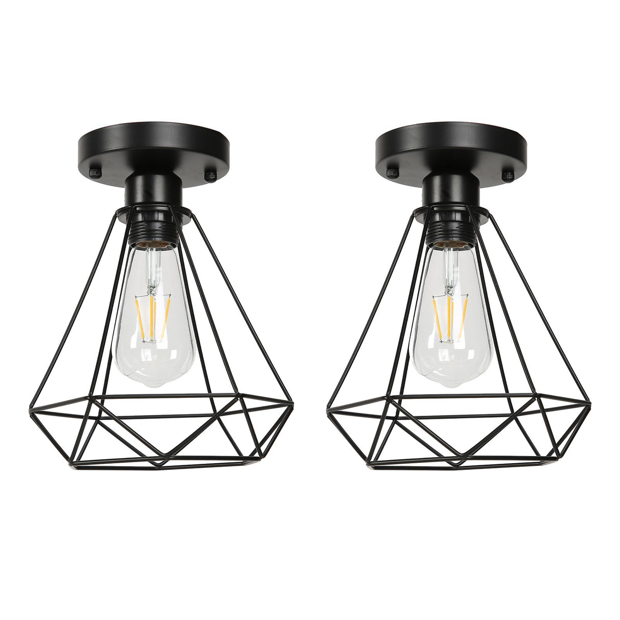 Ceiling Light Cage Guard Cover with Lamp Holder Base Vintage Industrial Style for E27 Bulbs
