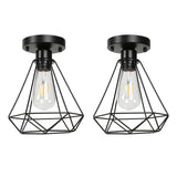 Ceiling Light Cage Guard Cover with Lamp Holder Base Vintage Industrial Style for E27 Bulbs - Close-Up Angle