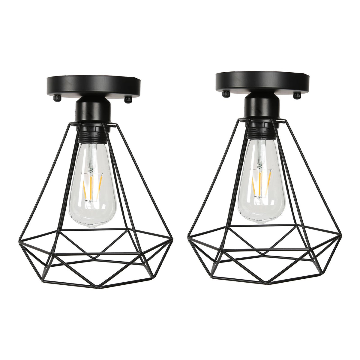 Ceiling Light Cage Guard Cover with Lamp Holder Base Vintage Industrial Style for E27 Bulbs
