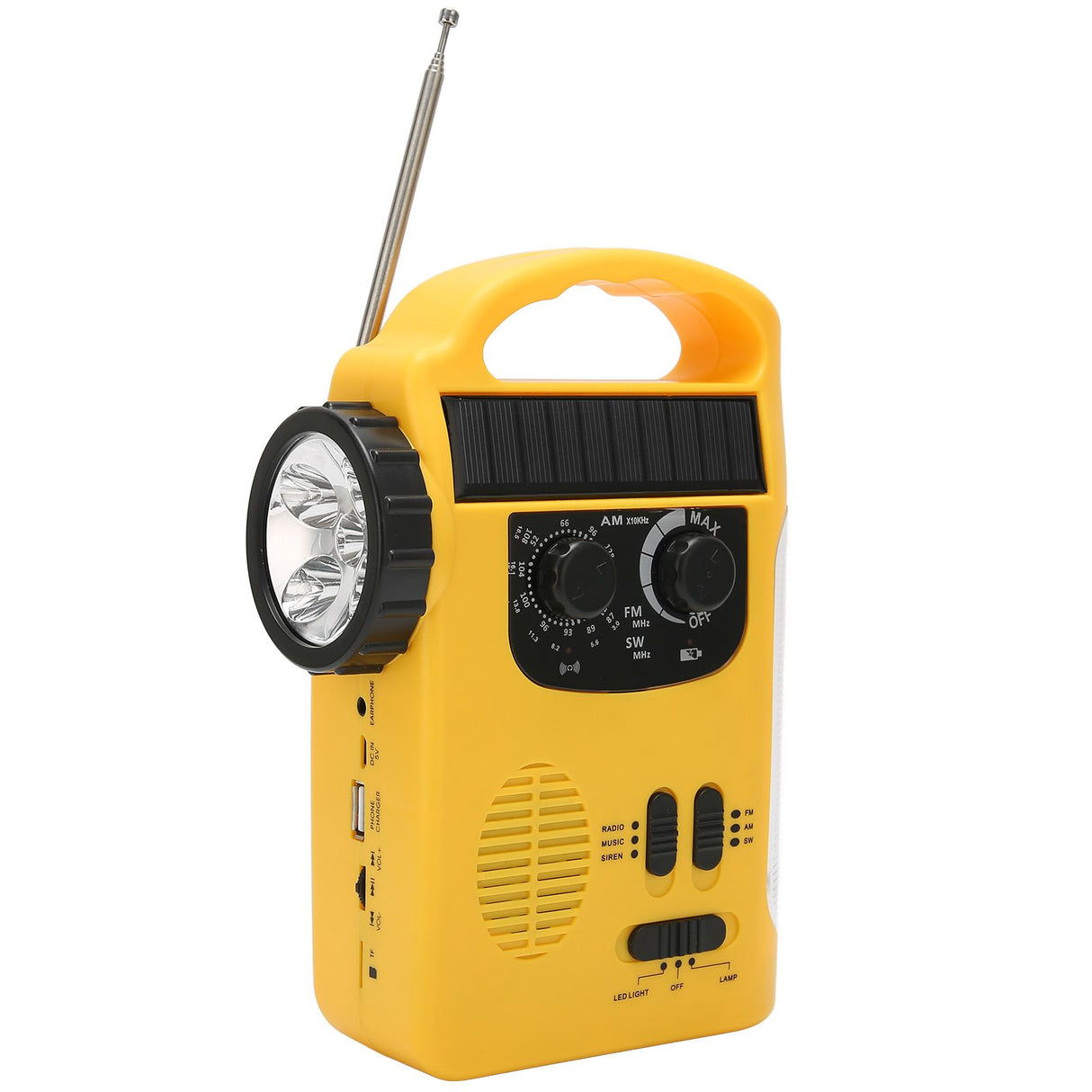 Hand Crank Solar Radio AM FM SW Emergency Radio with LED Flashlight Reading Light MP3 Player for Outdoor CampingYellow