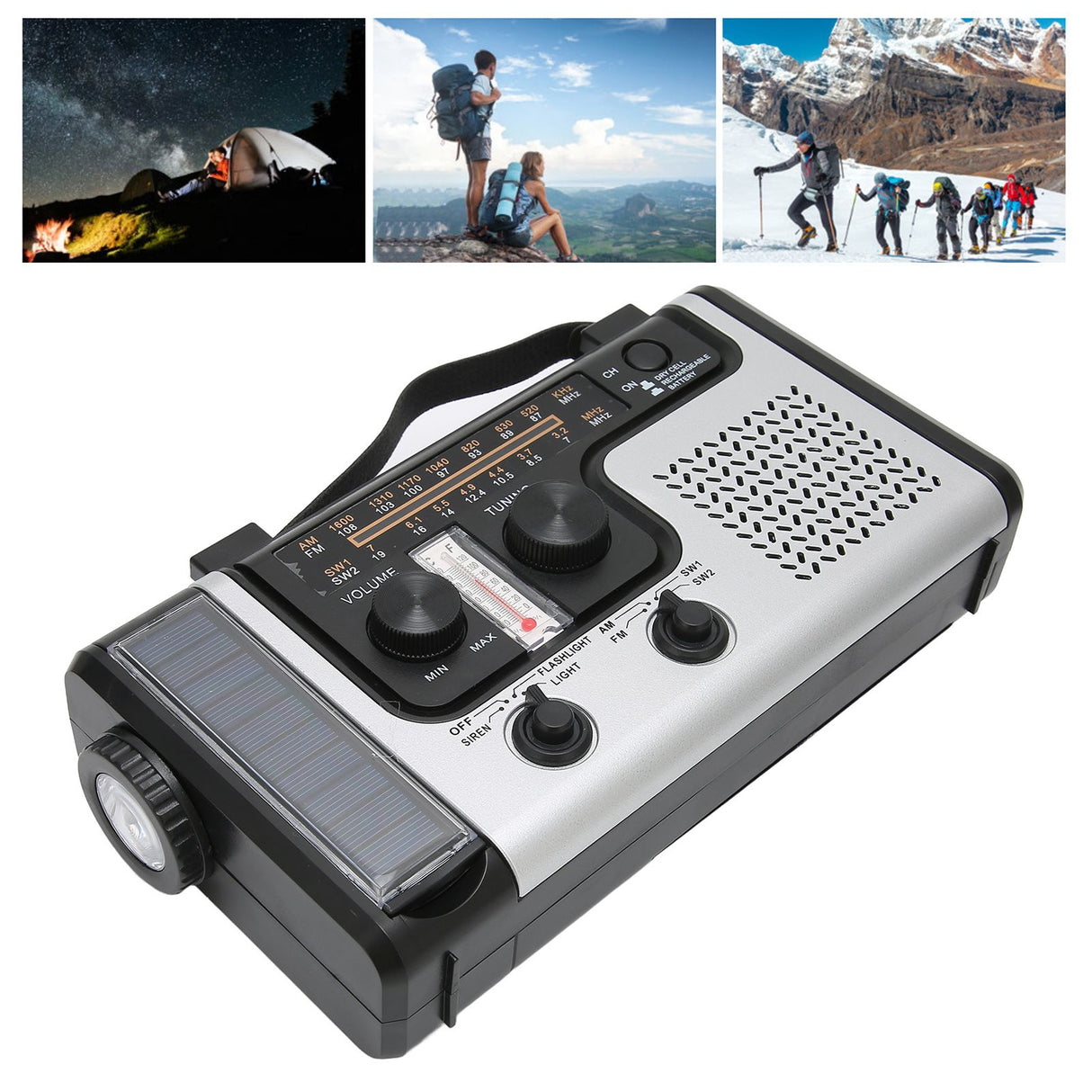 LED Hand Crank Radio AM FM SW Solar Dynamo Outdoor Emergency Radio with Portable Flashlight