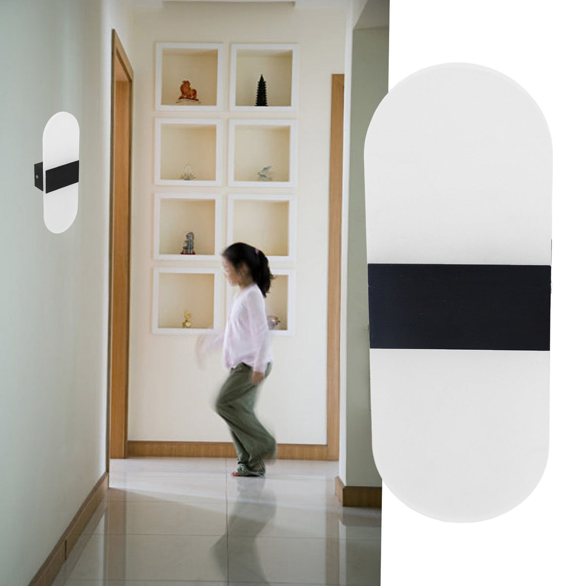 LED Wall Light Acrylic 360° Up Down 6W Warm Modern Wall Lamp for Hallway Bedroom Restaurant 90‑265V Black