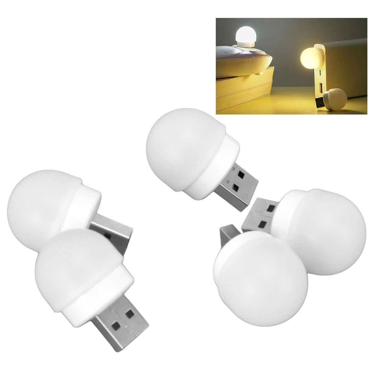 5pcs USB Night Lights Plug In Energy Saving Eye Protection Mini LED Bulb for Bedroom Bathroom Nursery Hallway White Light 5PCS
