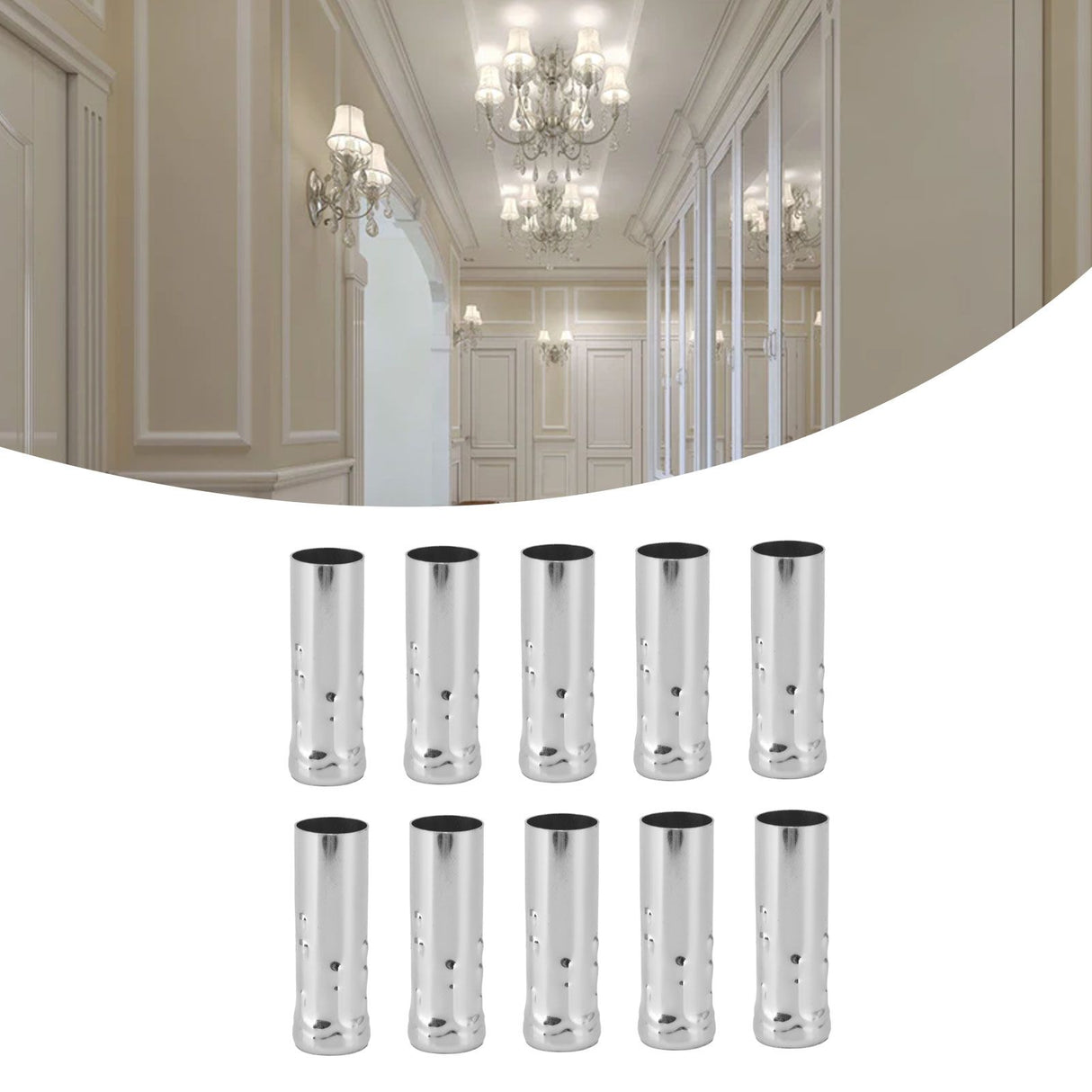 10Pcs E14 Metal Tube for Candle Lamp Holder Lamp Base Lighting Accessories 25x80mm Chrome