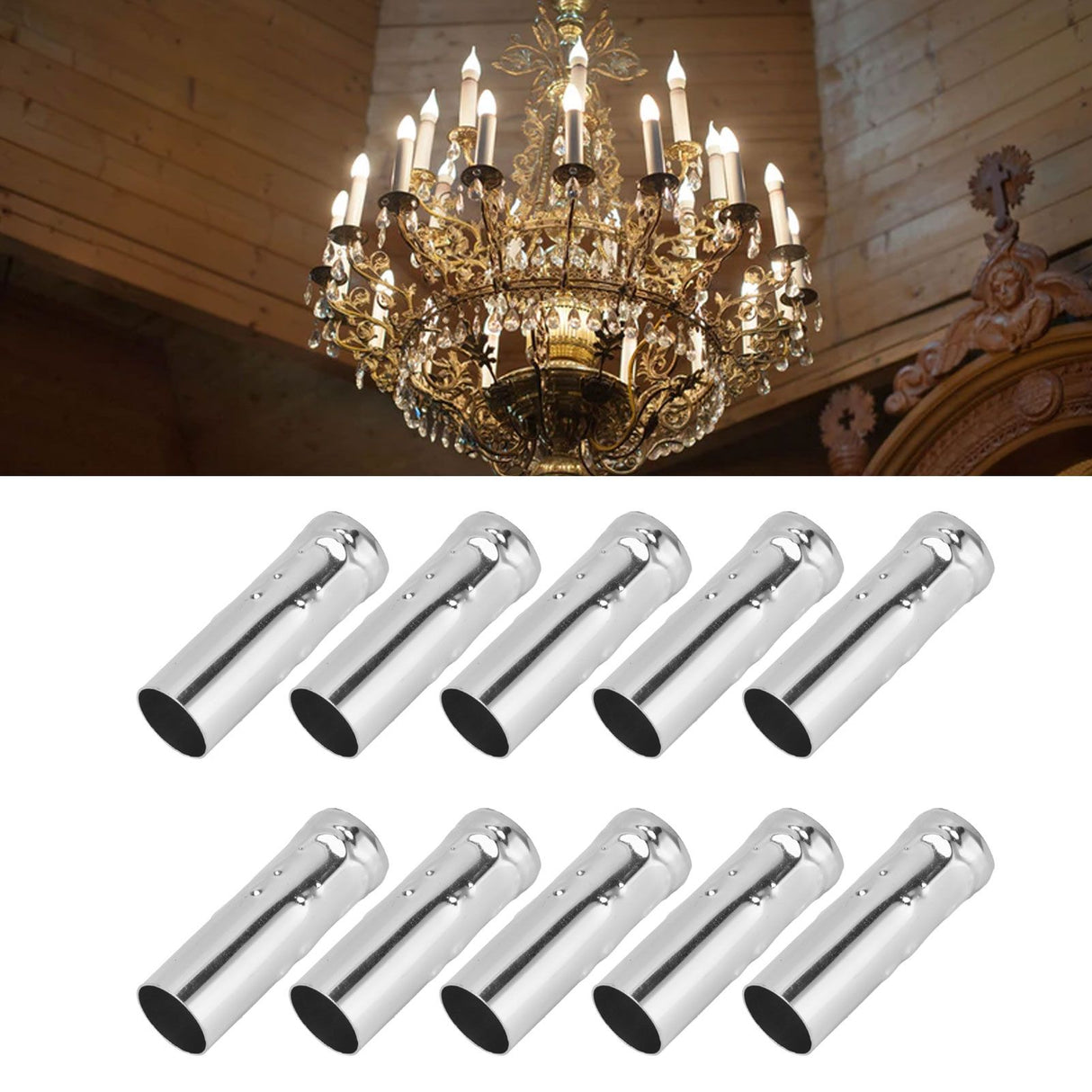 10Pcs E14 Metal Tube for Candle Lamp Holder Lamp Base Lighting Accessories 25x80mm Chrome