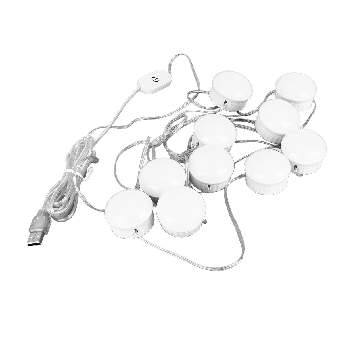 LED Mirror Light 5 Level Brightness Adjustment Touch Switch 10 Bulbs White Light Mirror Lamp with Retractable Cable