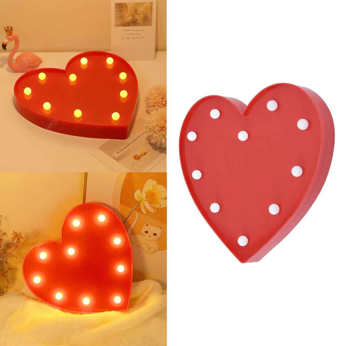 Heart Shaped Night Light 10 LEDs Cute Battery Powered Warm Light Kids LED Love Shaped Lamp with Hook Hole for Kid's Room Red