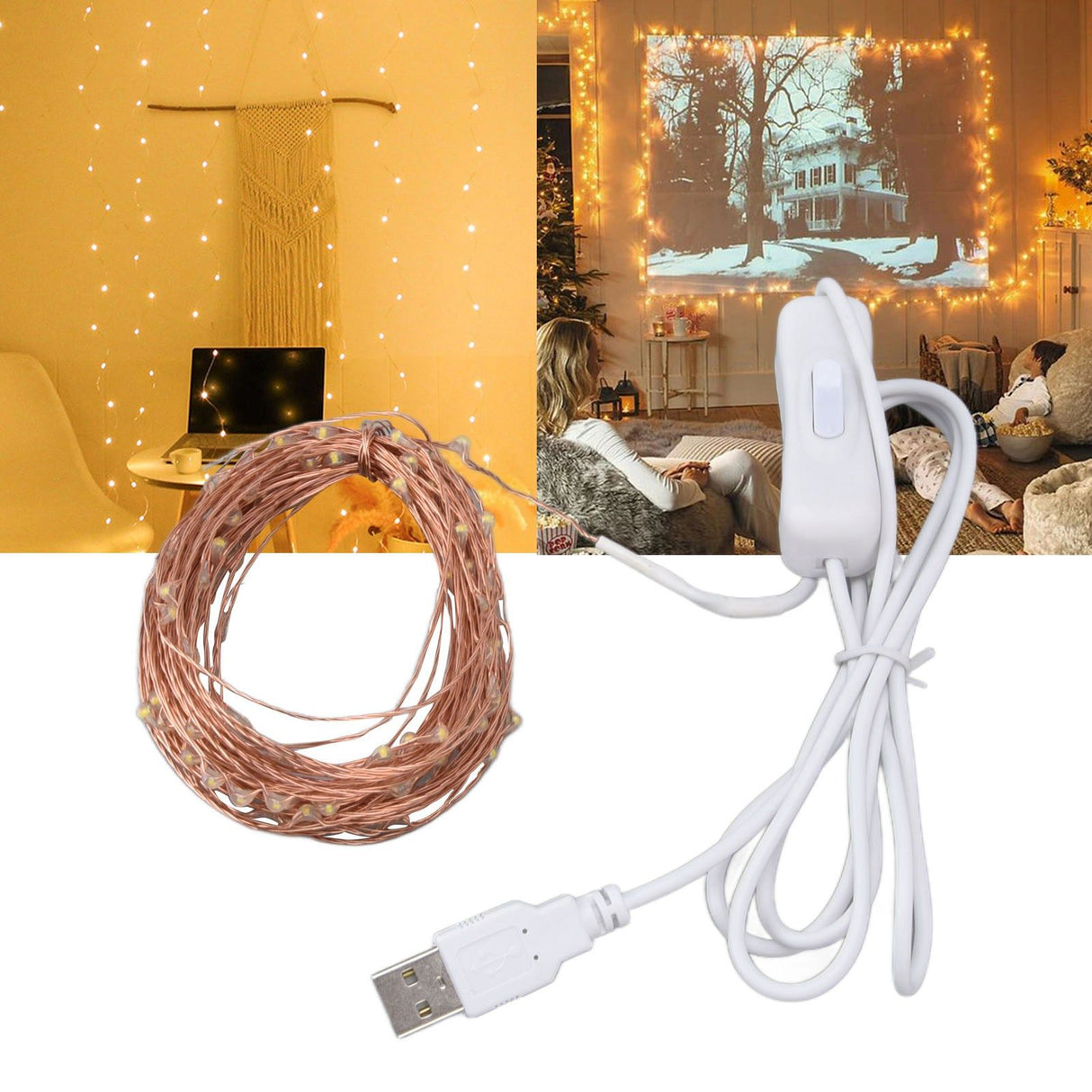 USB Copper Wire String Lights DIY 100 LEDs 10m/32.8ft Energy Saving Safe Warm Light LED Light String for Outdoor