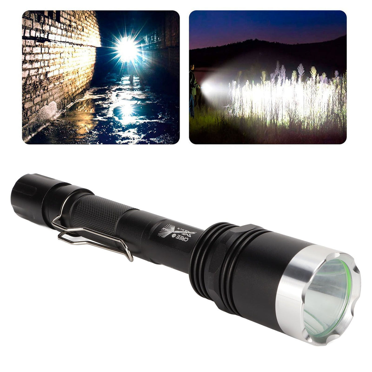 Camping Flashlight 5000LM Lengthened IPX5 Waterproof Anodized Black T6 Lamp Beads White Light Outdoor Flashlight