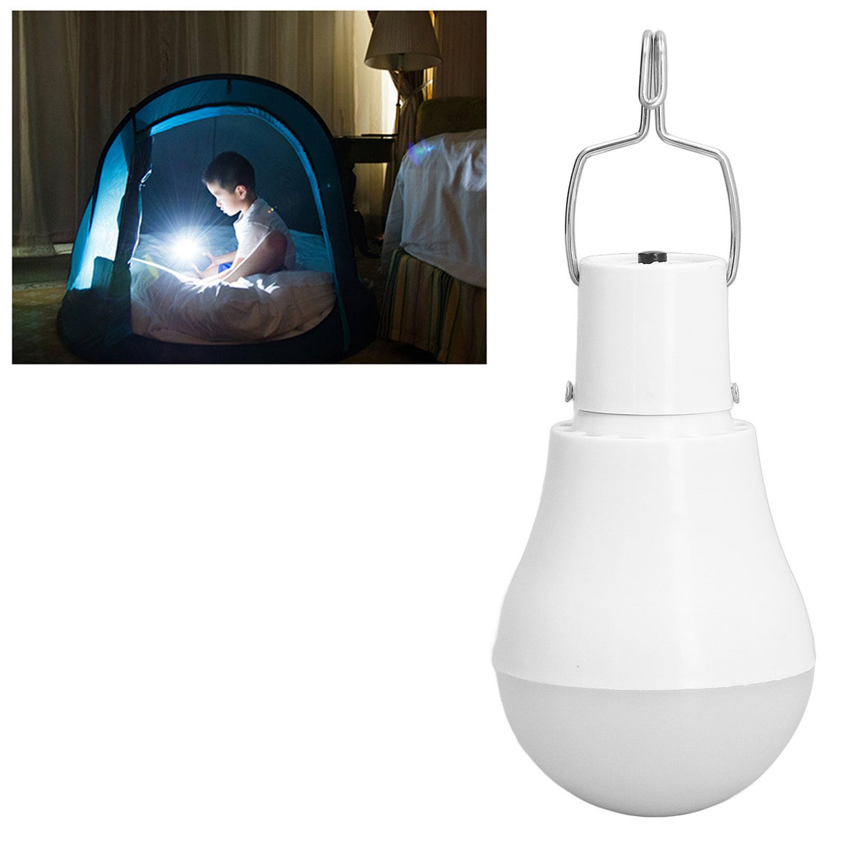 Solar Light Bulb Energy Saving White Light USB Solar LED Bulb Light for Outdoor Camping Emergency with Hook